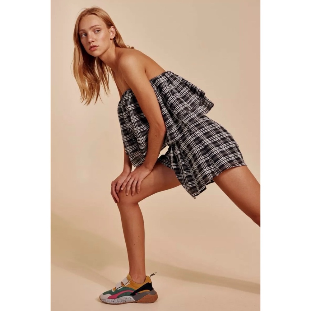 NWT C/MEO Collective Captivate Top Crop Tube Strapless Black Check S 2 4 $160